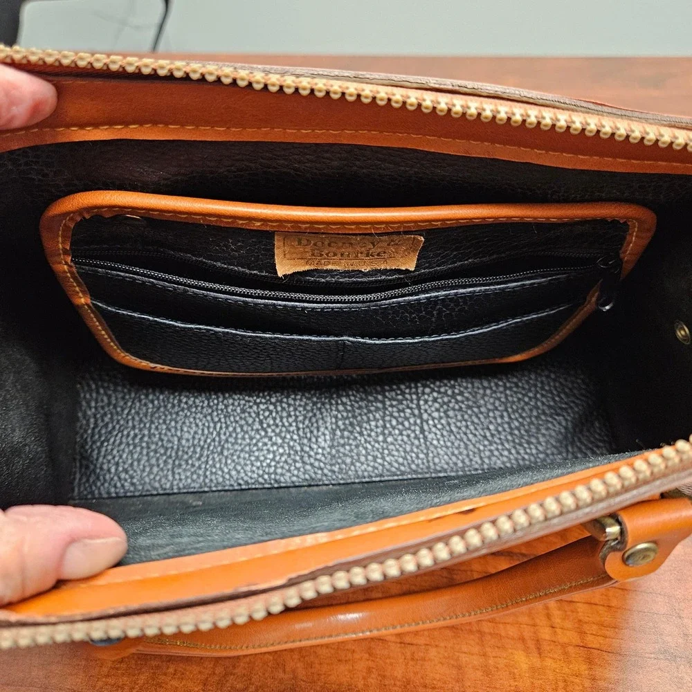 Dooney & Bourke Satchel Bag Womens Medium Black Tan Vintage AWL Duck